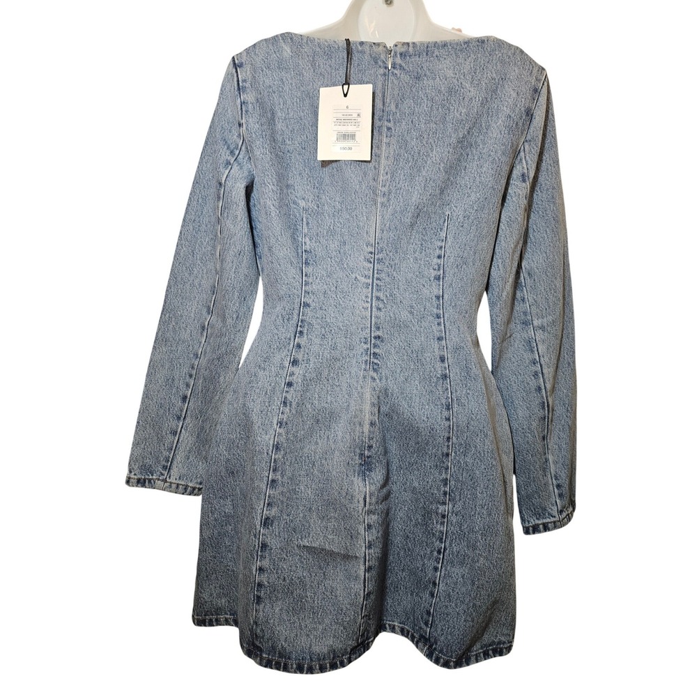 KBB Denim Mini Dress Women 8 Blue New Double Breasted Long Sleeve Vintage Wash - Picture 3 of 5